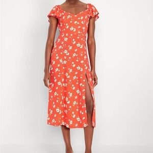 Old Navy Orange Floral Midi Dress